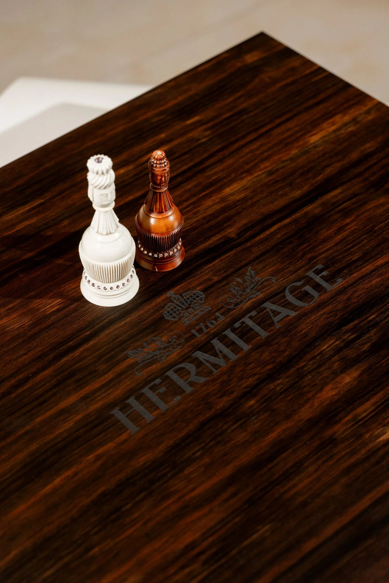 The Hermitage 1764 crest engraved on the case